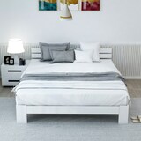 thumbnail of Bett 140x200 cm aus massivem Holz mit Lattenrost – rustikales Design in Weiß, stabil, mit 30 cm Stauraum unter dem Bett, ideal für kleine Räume