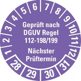 thumbnail of Dreifke® Prüfplakette Geprüft nach DGUV 112-198/199 28-31, violett, Ø 30mm, 18 Stk.