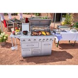 thumbnail of METRO PROFESSIONAL 4 hoofd- en zijbranders gasgril, 182 x 66 x 125 cm, 2 zijtafels, verrijdbaar, beschermhoes, roestvrij staal, zilver