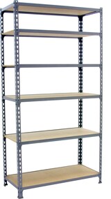 thumbnail of SimonRack Estantería Metálica, 2500x900x300 mm, 6 Alturas, Bandeja Madera, 150 kg de Punto Flexión, Gris/Madera - Maderclick