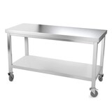 thumbnail of Table de travail en inox 1600 x 600 mm avec renfort sur roulettes PREMIUM / GOLDINOX