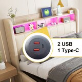 thumbnail of Polsterbett mit Stauraum und LED-Farbwechsel, hydraulischem Hebemechanismus und USB-Anschlüssen, aus Leinenstoff, 140x200 cm, Beige