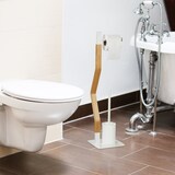 thumbnail of Relaxdays WC Garnitur, stehender Toilettenpapierhalter, Toilettenbürste mit Bürstenhalter, HBT: 76x20x20 cm, weiß/natur