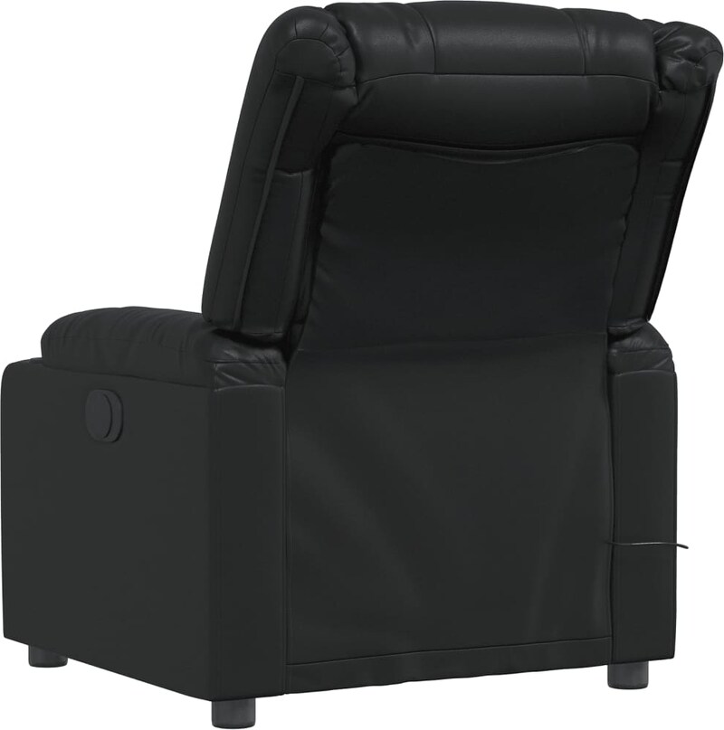 Ein schwarzer Massagesessel von hinten gesehen.