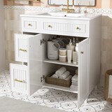thumbnail of Stehender Badezimmerschrank mit Keramikwaschbecken 90x82x47, Freistehender Waschtisch mit Stauraum, MDF-Platten, weiß