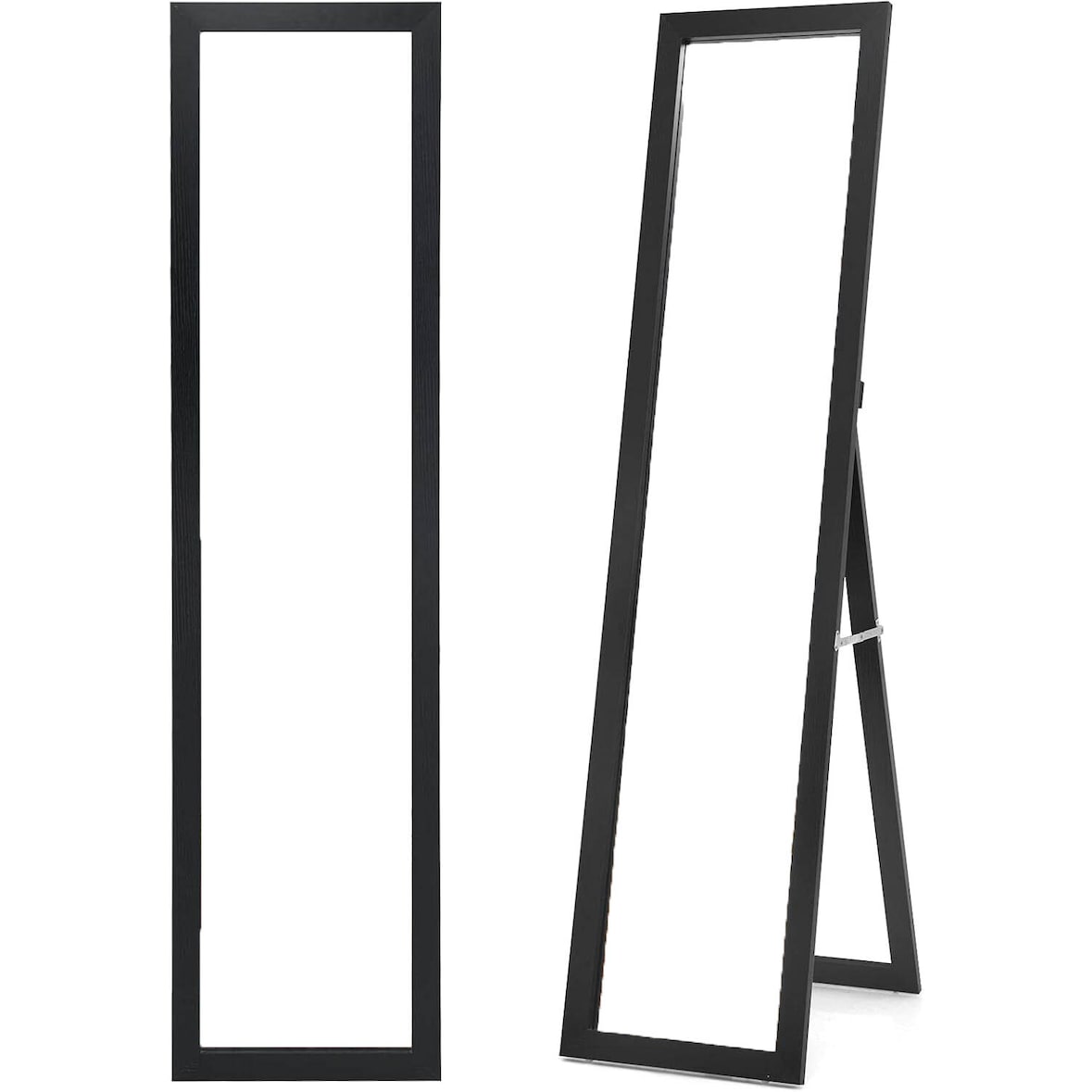 COSTWAY Espelho de Corpo Inteiro 2 em 1, Espelho de Chão e Espelho de Parede com Moldura de Madeira, Espelho de Vestir 37 x 155 cm