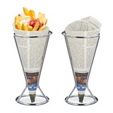 thumbnail of Relaxdays Pommeshalter, Edelstahl, Spitztüten mit Pommes, Chips, Gemüse, Snackhalter, HxD 16 x 9,5 cm, Silber, 2 Stück