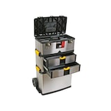 thumbnail of Carro de herramientas 3-en-1, acero inoxidable, mango telescópico, ruedas grandes, 3 compartimentos desmontables, 570x354x830mm.