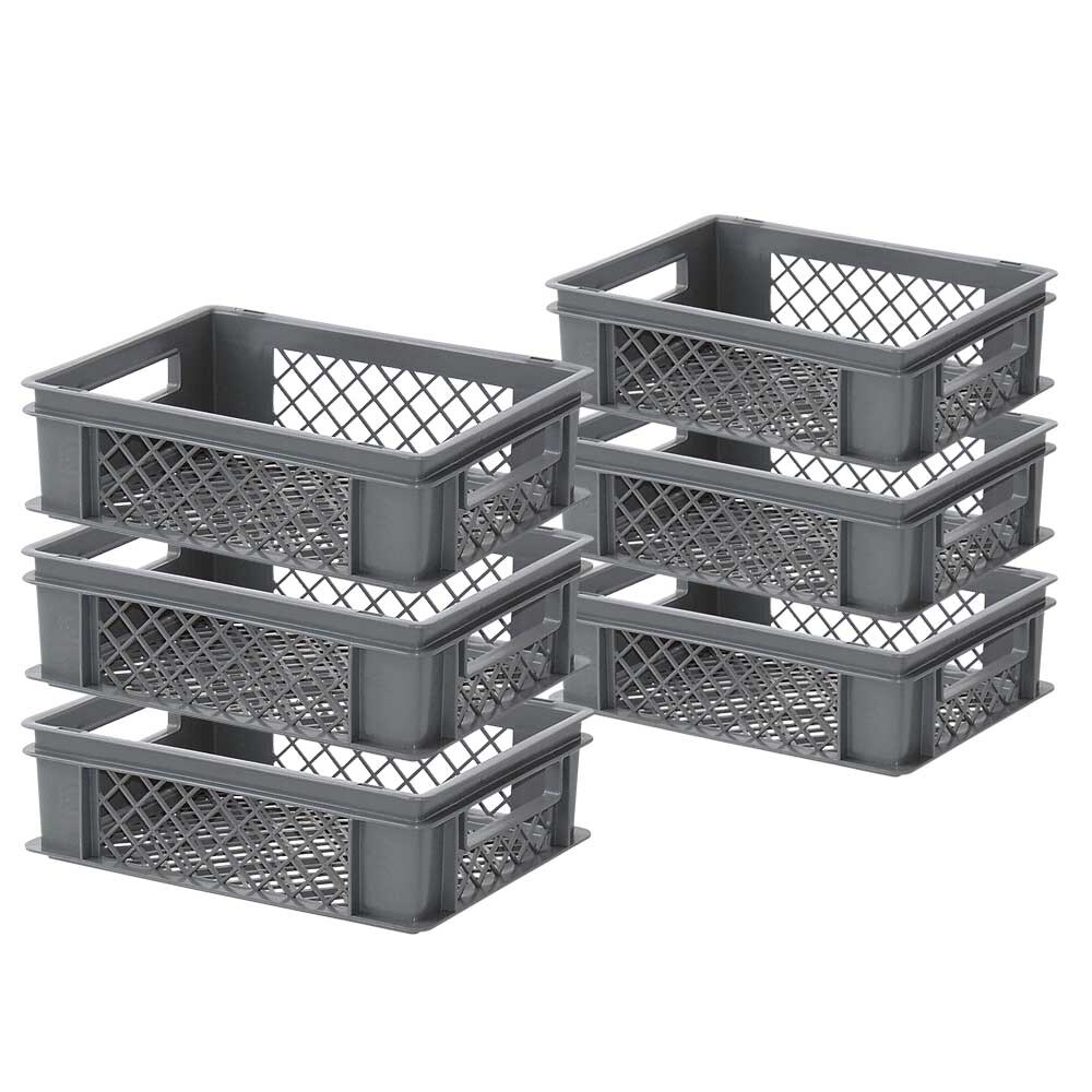 6x Eurobehälter / Bäckerkiste, LxBxH 400 x 300 x 125 mm, grau, lebensmittelecht