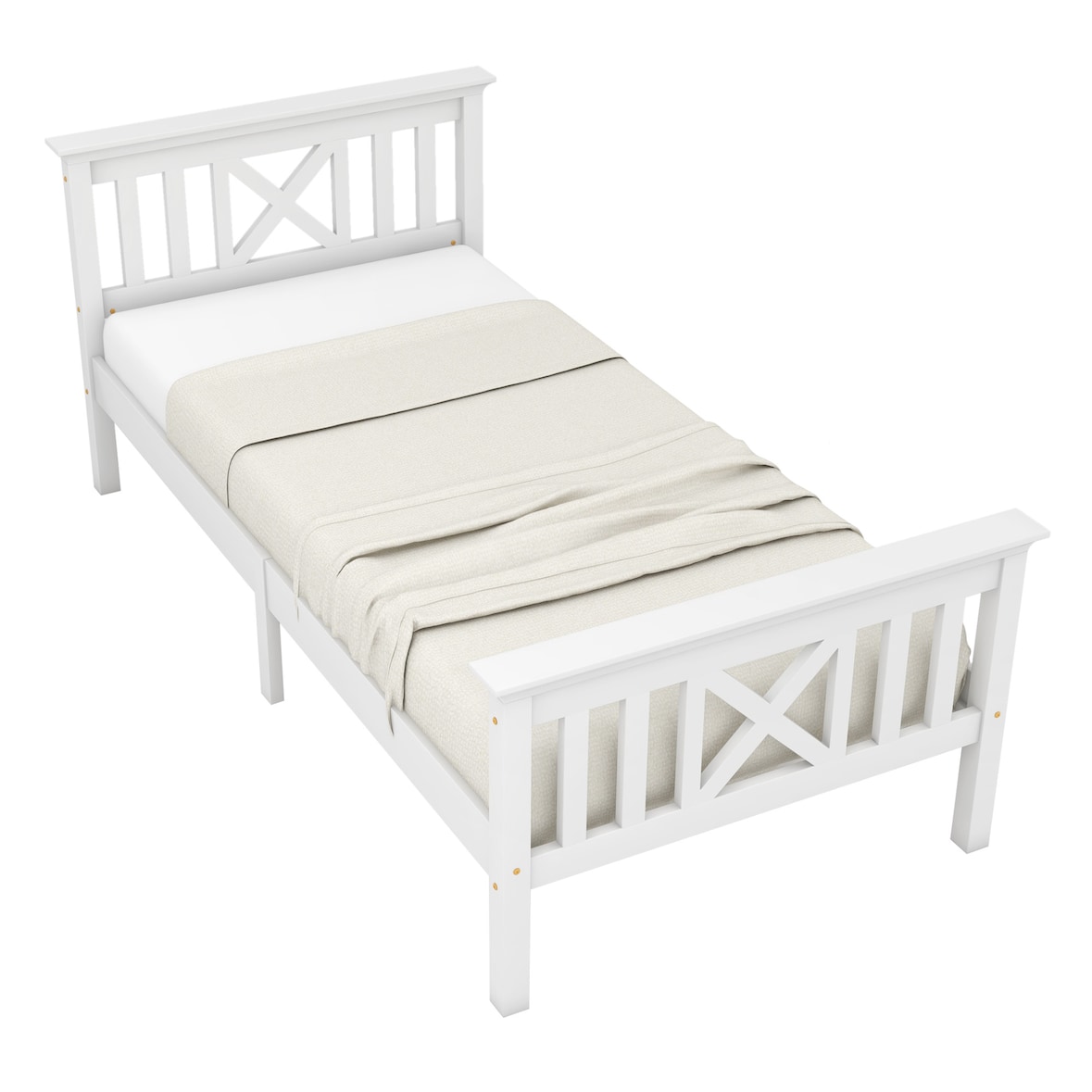 Merax Holzbett Einzelbett 90x200 aus Kiefernholz & MDF mit Lattenrost & Kopfteil für Schlafzimmer Weiß