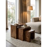 thumbnail of Satztisch Set: 3-teilig, Massivholz, platzsparend, handgefertigt, 45x50x30 cm, 37,5x37,5x28 cm, 30x25x25 cm. Braun | Kadima Design