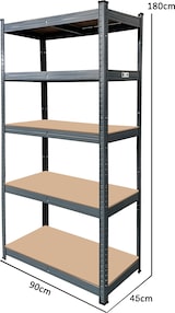 thumbnail of makro PROFESSIONAL Estante de Alta Resistência, Metal/Madeira, 90 x 45 x 180 cm, Capacidade de Carga 265 kg por Prateleira, Cinzento