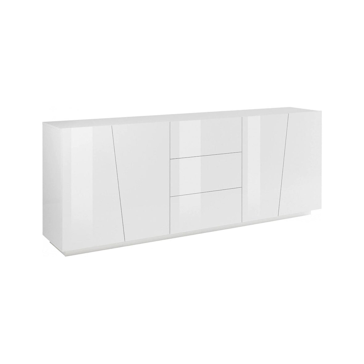 Dmora Kommode Sven, Küchen-Sideboard mit 4 Türen und 3 Schubladen, Wohnzimmer-Buffet, 100 % Made in Italy, cm 220x43h86, glänzend weiß