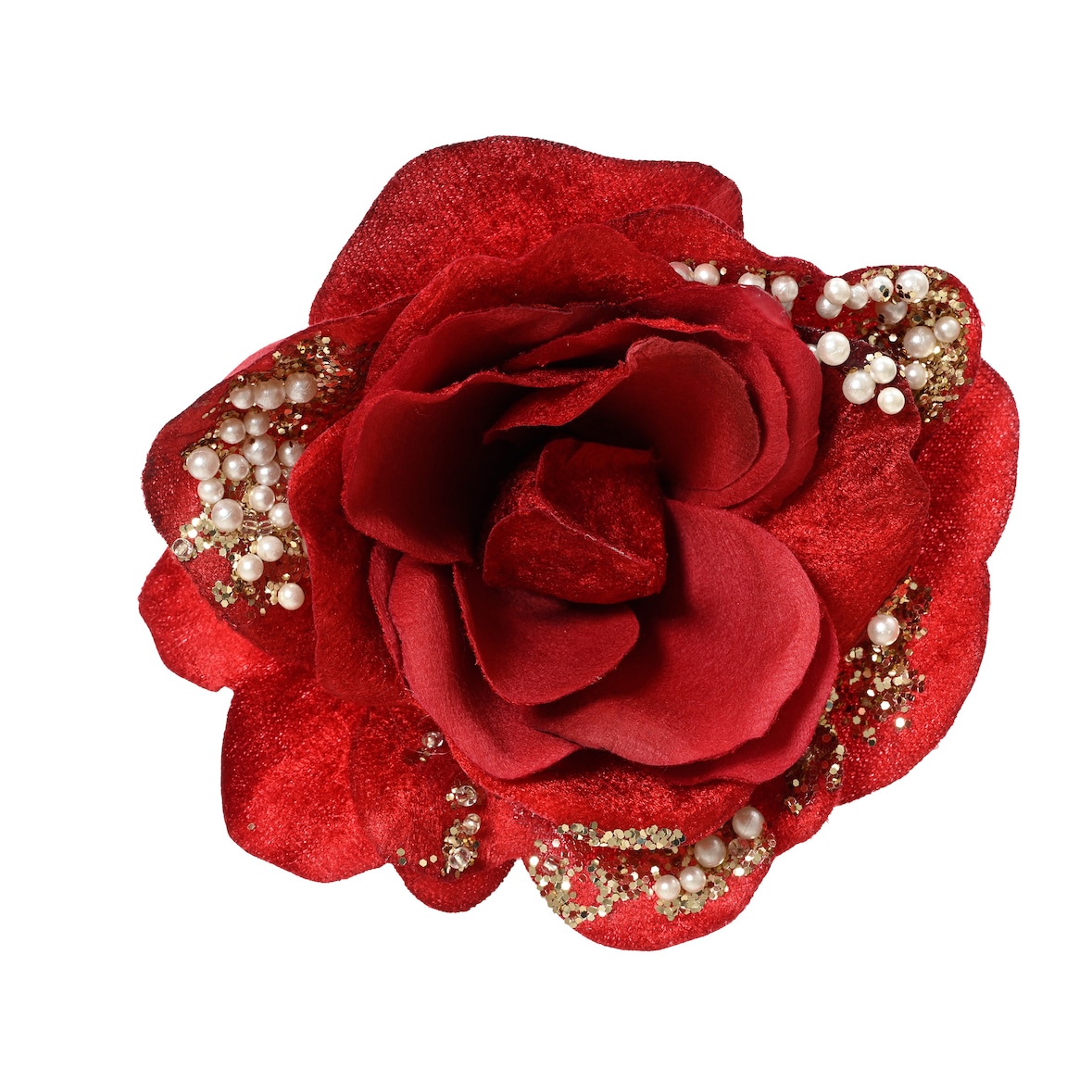 Künstliche Samtrose Clip Kunstblumen Kunstrosen Hochzeit Christbaumschmuck rot