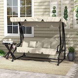 thumbnail of Outsunny balancín de jardín exterior de 3 plazas convertible en cama con toldo ajustable soportes y 2 almohadas carga 340 kg 200x120x164 cm crema