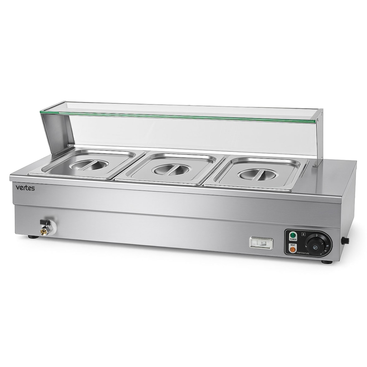 VERTES Calentador de comida, calentador de bufé, eléctrico, 1500 W(incluye 3 recipientes GN de 1/2 con tapa, 10 l, 30-85 °C)