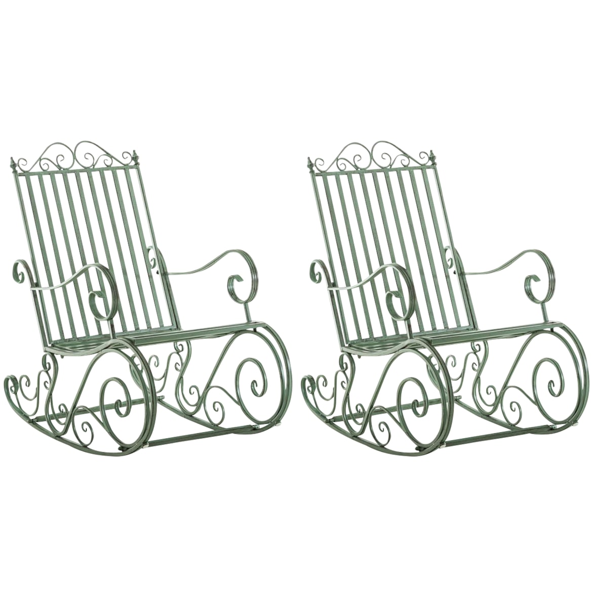 Lot de 2 Fauteuils à bascule d'extérieur Smilla en fer forgé Vert antique