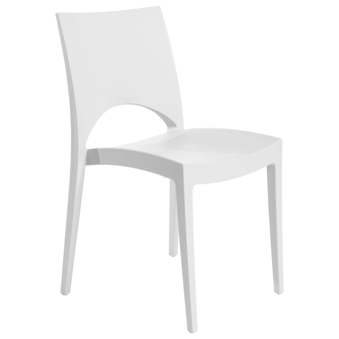 Sedia Paris bianca in polipropilene di altissima qualità, impilabile. Marchio Grandsoleil. 58x51x80