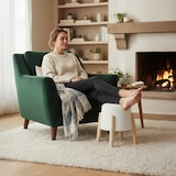 thumbnail of Relaxdays Sitzhocker, Teddyfell, Holzbeine, HxD: 40 x 30 cm, Wohnzimmer, Schlafzimmer, runder Polsterhocker, weiß/natur