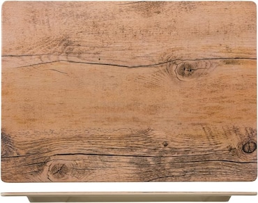 H&H Piatto Rettangolare, Melamina, Decoro Legno, 25,5x35,5 cm