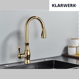 thumbnail of NAVIS | Elegante grifo de cocina extraíble en acero inoxidable dorado, arco alto, mezclador de lujo, alta presión, 360°, 2 conexiones