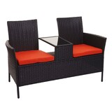 thumbnail of Poly-Rattan Sitzbank mit Tisch HWC-E24, Gartenbank Sitzgruppe Gartensofa, 132cm ~ schwarz, Kissen terracotta