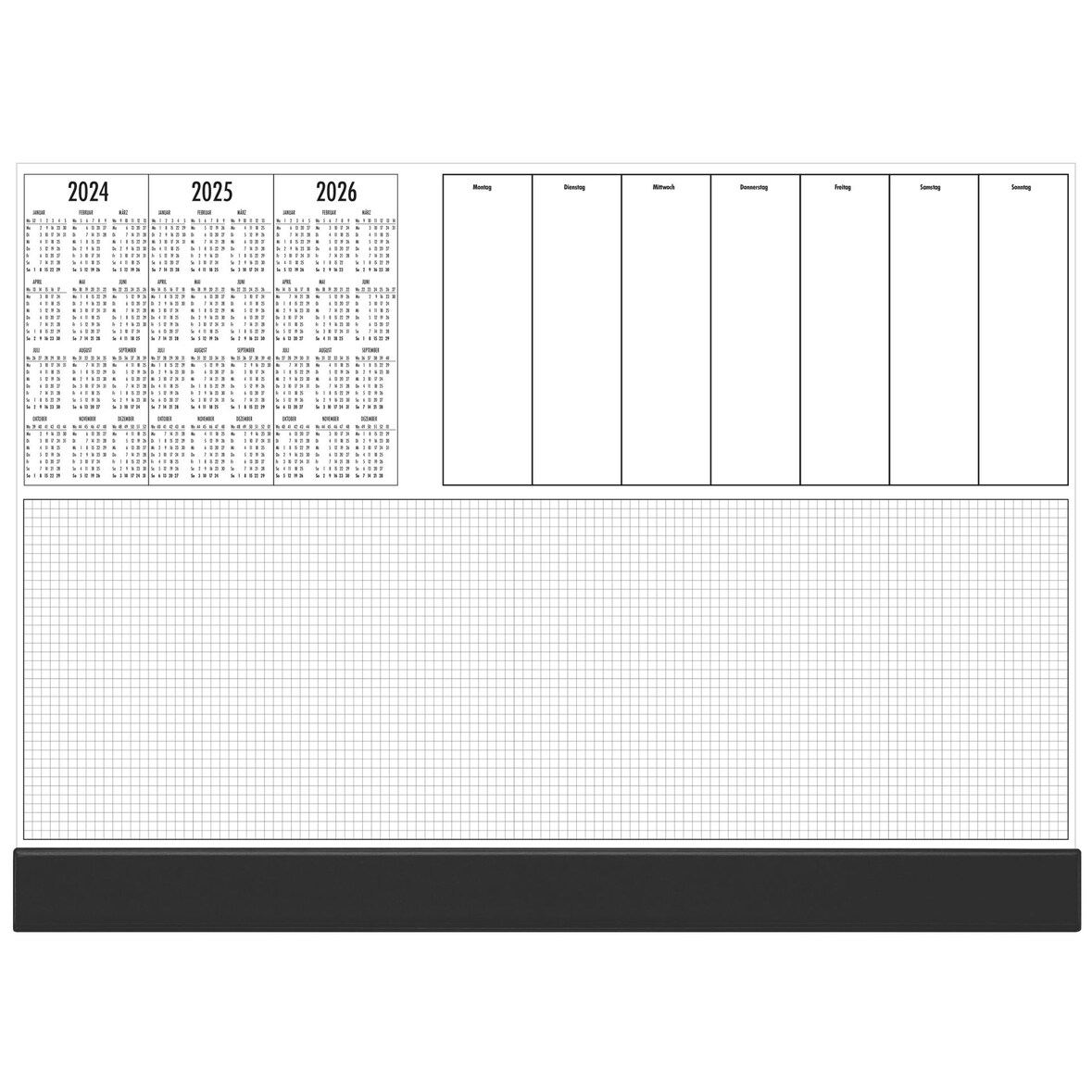 Abreiß-Schreibtischunterlage mit 3 Jahresübersicht u. Kunststoffschutzleiste