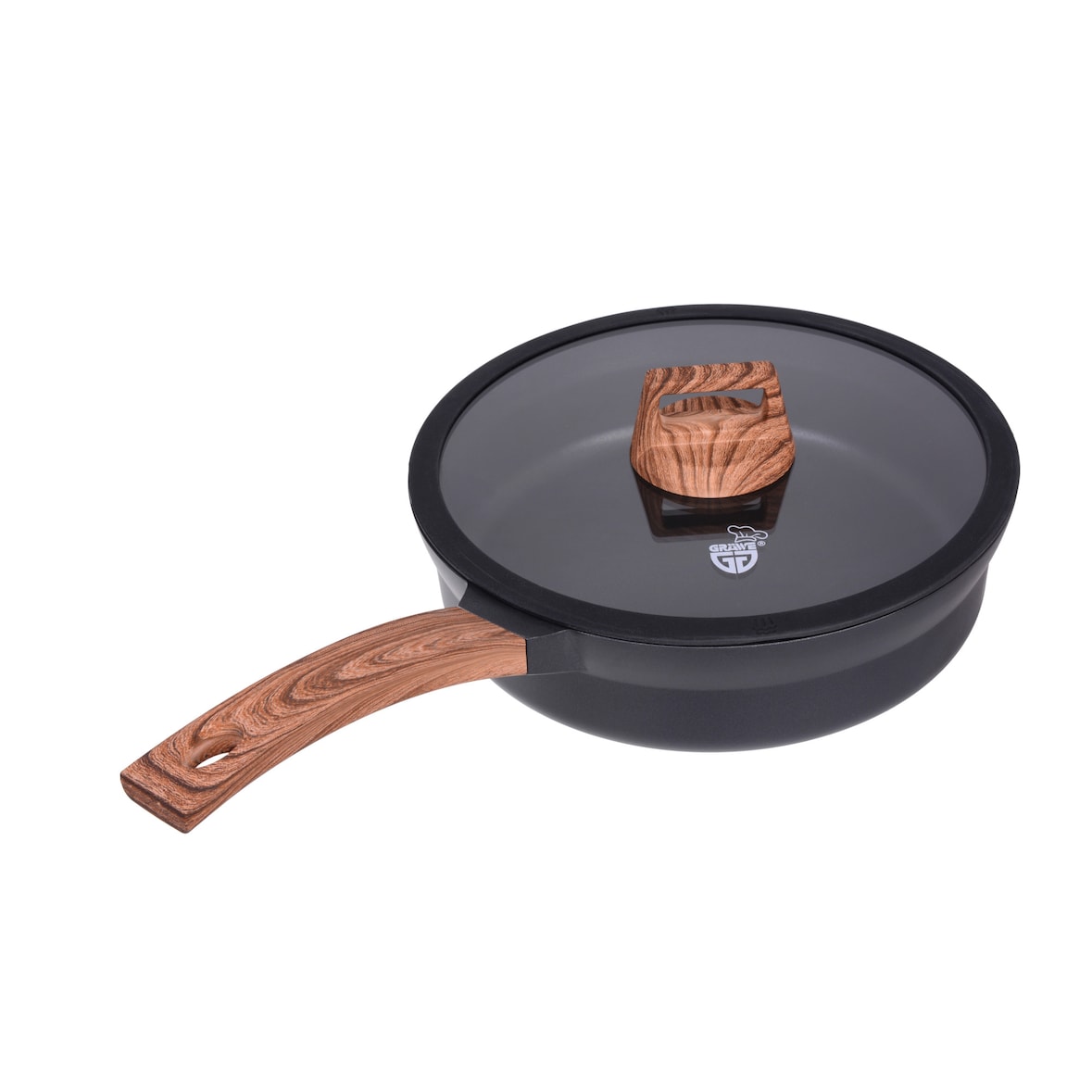 GRÄWE Bratpfanne 28 cm HOHER Rand mit Glasdeckel, Serie Alu-Line