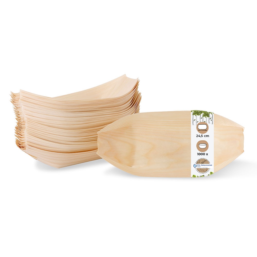 BIOZOYG 1000 Stück Snackschalen Einwegschalen Holzschiffchen 245mm, biologisch abbaubar, für Fingerfood, Schalen aus nachhaltiger Forstwirtschaft