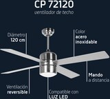 thumbnail of Orbegozo ventilador de techo con luz CP 72120, 3 velocidades, 4 aspas, mando a distancia, 55 W