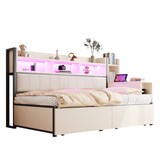 thumbnail of Einzelbett 90x200 mit Schreibtisch und Stauraum, beweglicher Tisch, integrierte Steckdosen, Metall & Holz, ideal für Homeoffice oder Gästezimmer–Weiß