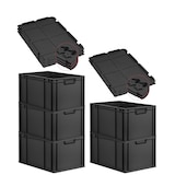 thumbnail of PROREGAL SuperSparSet 5x Eurobox NextGen Color mit Scharnierdeckel & Verschlüssen, HxBxT 32x40x60cm, 65L, Schwarz, Griffe schwarz zu, Eurobehälter