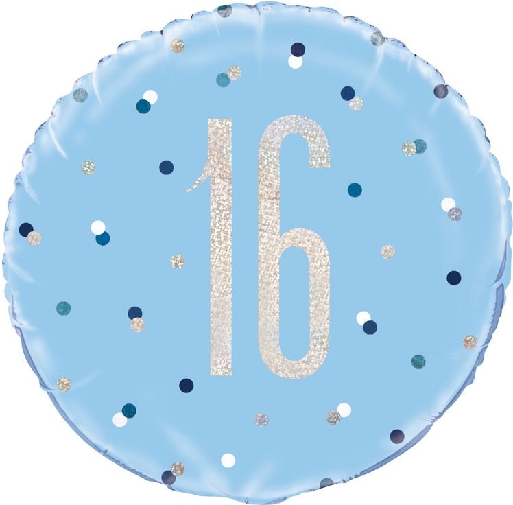 Folienballon blau & silber Zahl 16