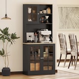 thumbnail of HOMCOM alacena de cocina, mueble auxiliar de cocina, 3 puertas de vidrio, encimera abierta para microondas, estantes ajustables, 80x37x183 cm, negro