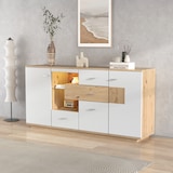 thumbnail of Merax Modernes Sideboard-Schrank mit viel Stauraum, mit LED-Beleuchtung, Glasablage, Holzoptik, Organizer, Kommode