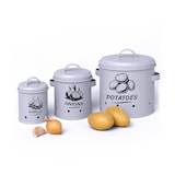 thumbnail of Relaxdays Kartoffel Aufbewahrungsbox, Zwiebeln, Knoblauch, 3er Set, mit Deckel & Löchern, Metall, Zwiebeltopf, grau