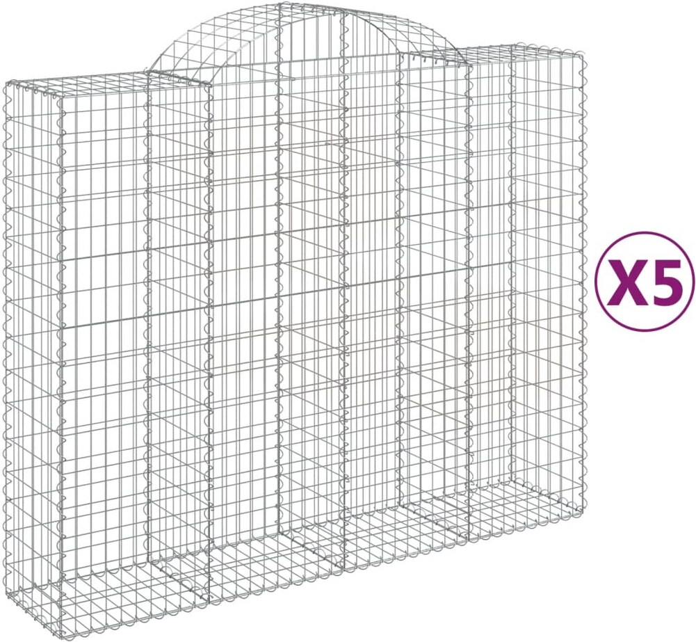 vidaXL Gabionen mit Hochbogen 5 Stk. 200x50x160/180cm Verzinktes Eisen