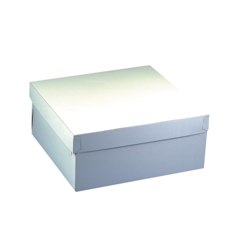 5 X 10 Tortenkartons, mit Deckel, Pappe eckig 30 cm x 30 cm x 13 cm weiss
