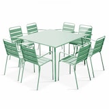 thumbnail of Ensemble table de terrasse carrée et 8 fauteuils en métal vert sauge - Oviala