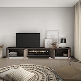 thumbnail of TV-Meubel, Lowboard, 310x50x37 cm, Voor tv's tot 80", Elektrische haard, LED, Donkere eik en Zwart