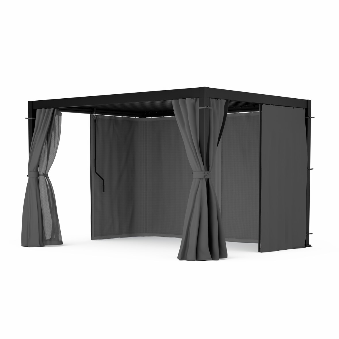 LuminaHaven Pergola 3x4 mit Vorhängen und Moskitonetzen Schwarz