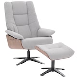 thumbnail of MCA Relaxsessel + Hocker HWC-N57, Fernsehsessel Liegesessel, Bouclé Stoff Holz ~ grau