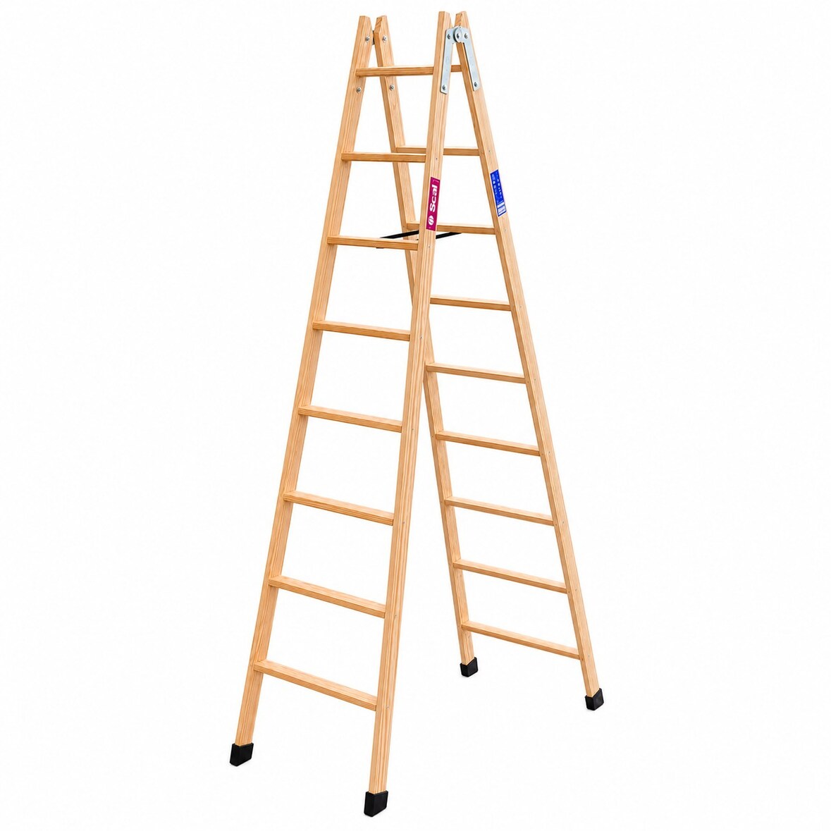 Escalera Tijera Doble Acceso Madera TM-DA con 8 Peldaños por cada lado