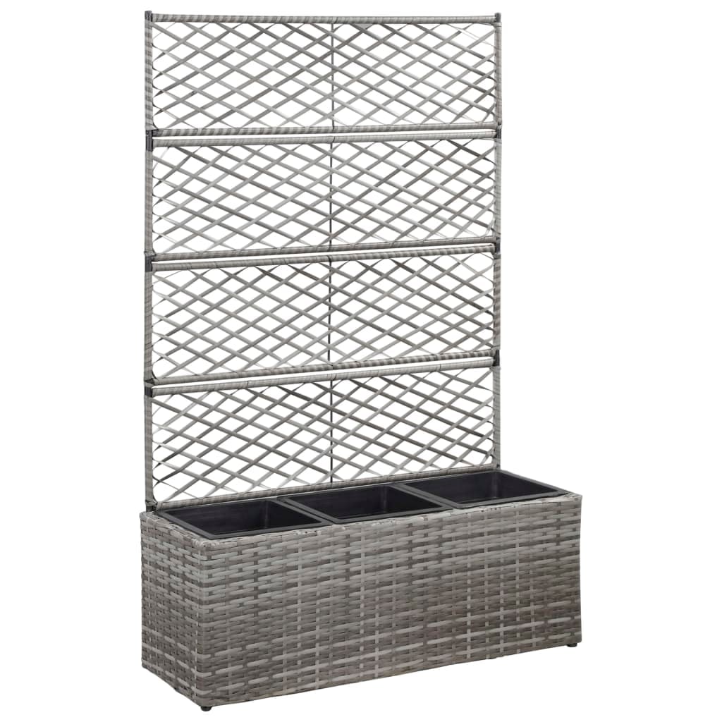 vidaXL Hochbeet mit Rankgitter 3 Töpfe 83×30×130cm Poly Rattan Grau
