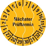 thumbnail of Dreifke® Prüfplakette Nächster Prüftermin 27-32, gelb, Sicherheitsfolie, Ø 30mm, 18 St/Bogen