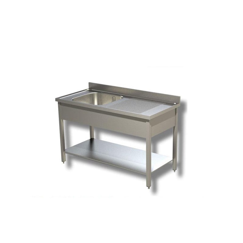 Lavatoio su gambe ad 1 vasca + sgocciolatoio laterale. Prof. 60  - Sgocciolatoio DESTRO, 100x60x85H