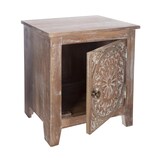 thumbnail of Table d'appoint Table de chevet en bois sculpté effet blanchi 1 porte H 45 cm