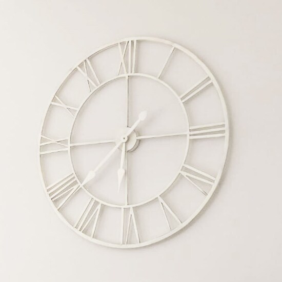 BS COM Orologio da parete in metallo bianco con numeri romani 80 cm Acciaio 5x80x80 cm Bianco