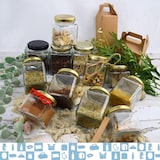 thumbnail of 5 vasetti quadrati in vetro per spezie da 100 ml con coperchio + 5 lavagnette + gesso - Barattoli per organizzare la cucina