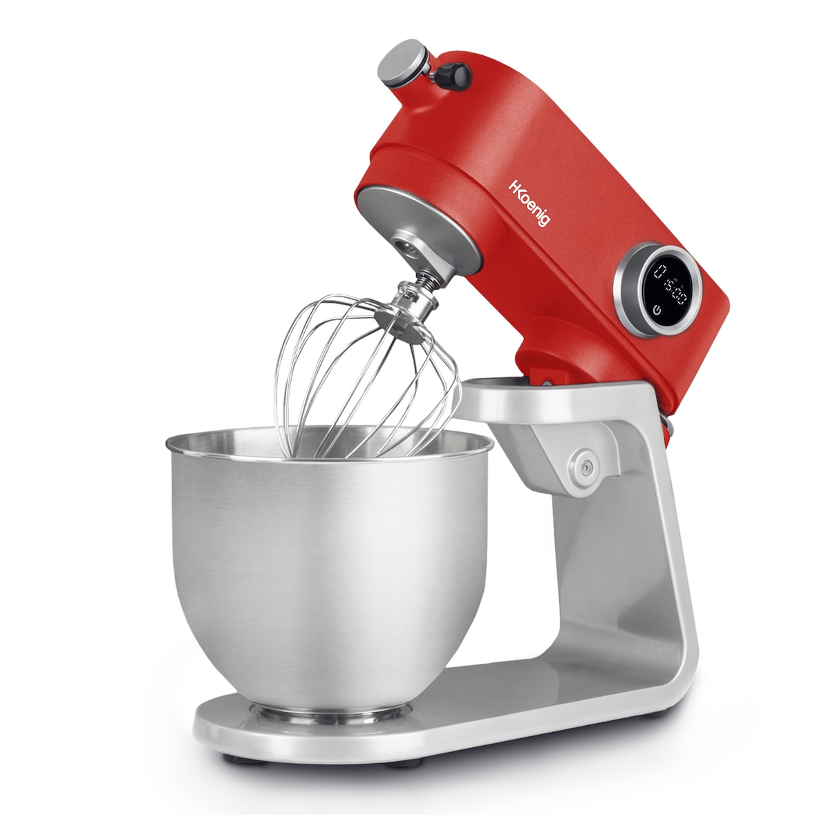 H.Koenig KM124 keukenmachine, professioneel, multifunctioneel, 5 L, roestvrij staal, matrood, krachtig, 800 W, 8 snelheden